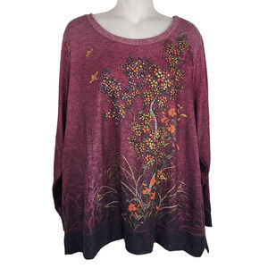 Vtg Christopher & Banks Woman’s Sweater Size 1X Maroon Ombre Floral Cottagecore